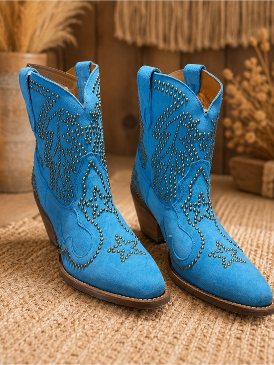 dingo Shoes - Turquoise Blue Studded Suede Western Cowboy Boots